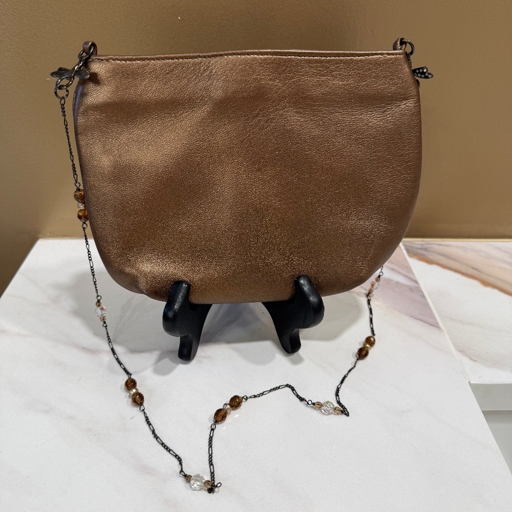 VIVA Bags of California brown metallic small bag with beaded chain